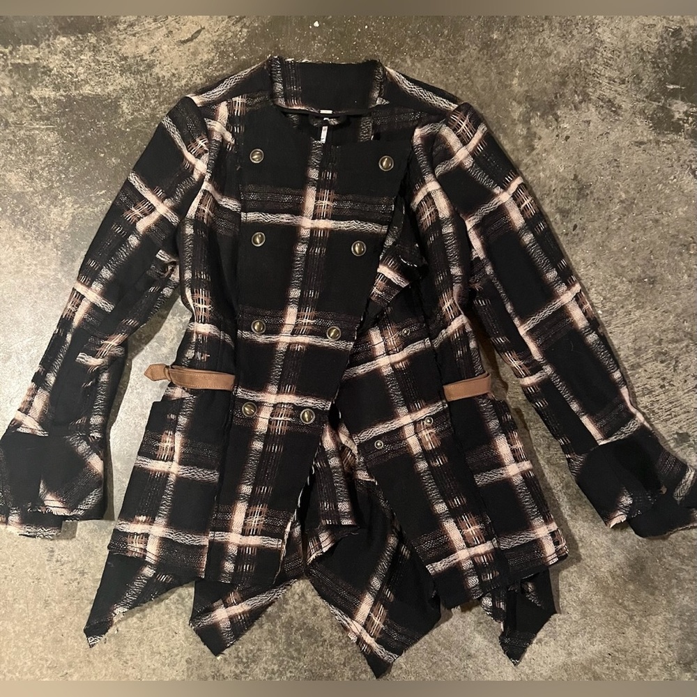 Free People Black Motif Plaid Jacket
